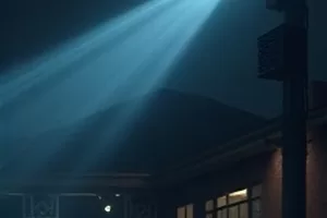 《雾中灯塔》海雾里亮着灯的灯塔